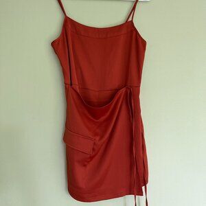Satin romper with tie XS Copper/burnt orange